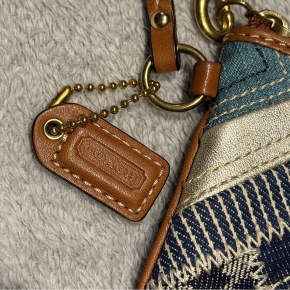 NWOT Coach Signature Indigo Denim and Leather Patchwork Wristlet